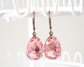 Rosaline Pink Pear Rhinestone Earrings Retro Holiday Old Hollywood Jewelry