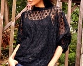 Black Lace Top Sheer Shirt Long Sleeve See Through Blouse Petite Spring Fashion S 4 Etsy Mother's Day Gift