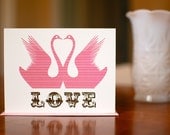 Pink Swans I Love You, Wedding, or Anniversary Card on 100% Recycled Paper