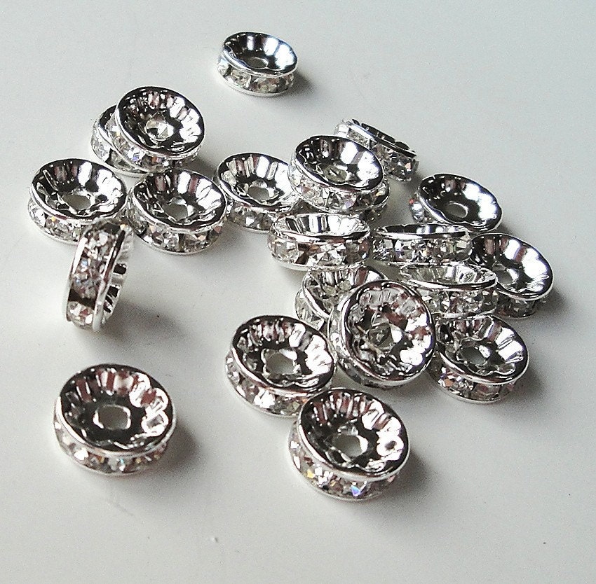RESERVED Silver, Black & Gold Round Clear Rhinstone Crystal Spacers