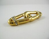 Vintage DIOR Brooch Pin Designer Signed Ch Christian Gold Rhinestone Modernist Classic 80s 1980s Elegant  Mod retro Spring Trend