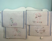 Set of 4 Antique Embroidered Linen Towels