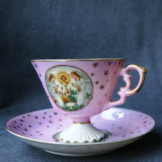 Pink precious cup. Souvenir from her Communion.