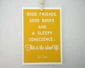 Typography Art Print Good Friends Good Books A4 Archival Matte in Mustard Yellow