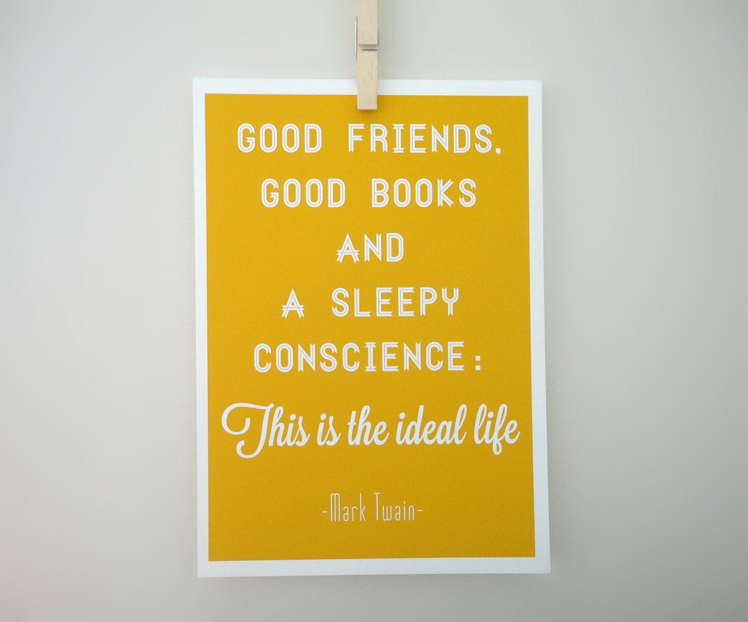 Typography Art Print Good Friends Good Books A4 Archival Matte in Mustard Yellow