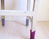Chair's Socks Leg Warmers Handknitted in Grey and Purple Wool, By DoucesLaines