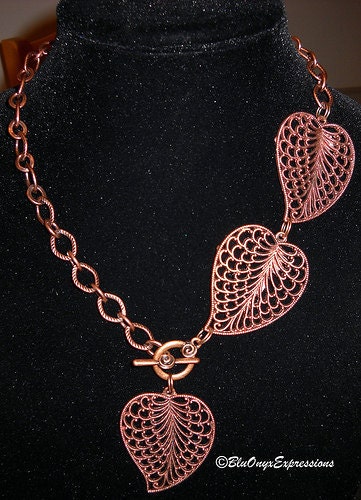 Jewlery, Necklace, Lariat, Antique Cooper Filigree Leaf & Chain Lariat Necklace