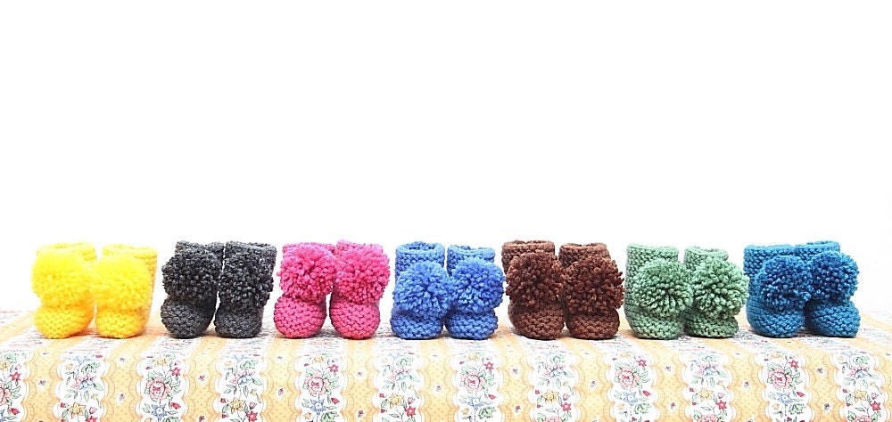 Knitted Pompom Bootie: 4 colours available