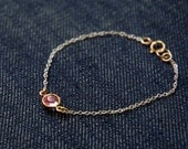 rose Swarovski crystal charm bracelet with oxidized sterling silver chain - dainty modern jewelry