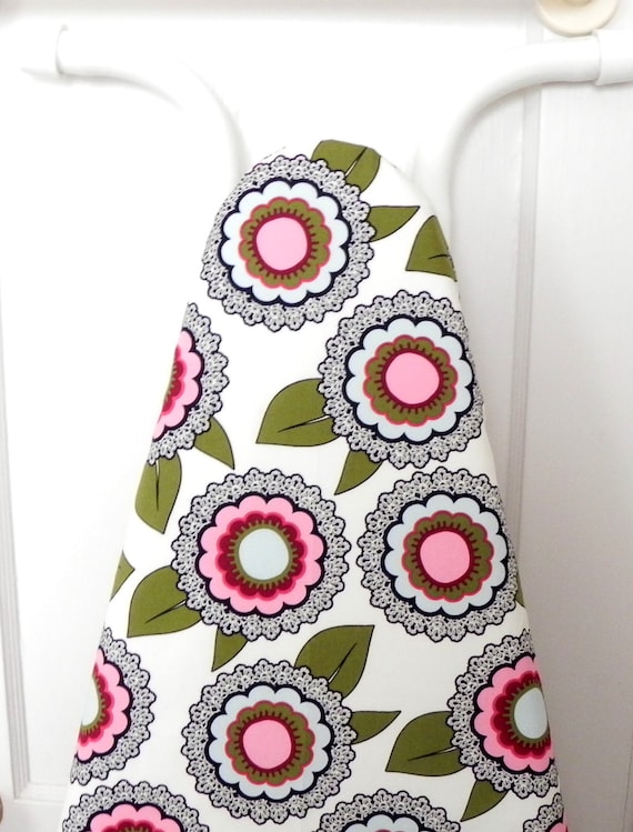 Ironing Board Cover - Floral in green, pale blue and pink