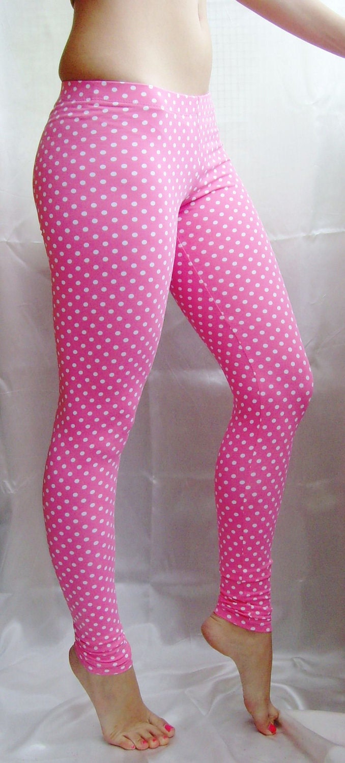 Items similar to Sexy Leggings Pink White Polka Dots Bubble gum