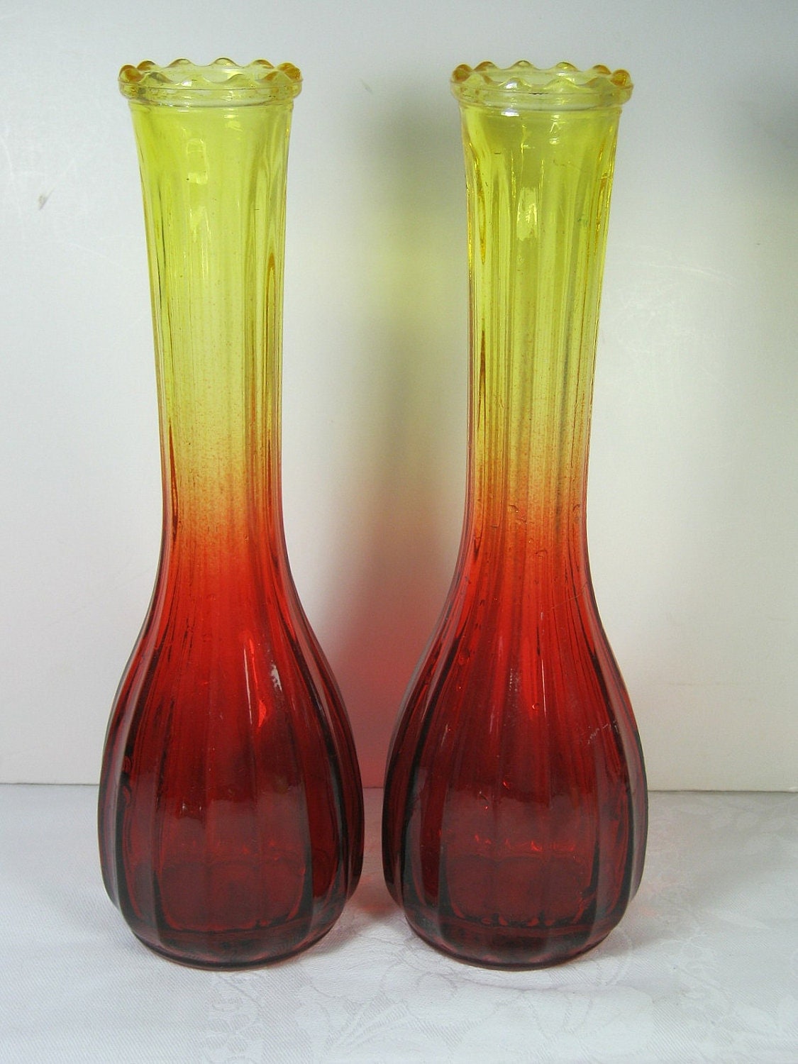 Sale Vintage Amberina Vases Set2 Bud By Lavendergardencottag