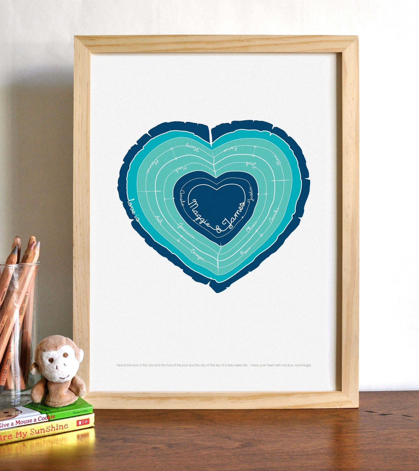 Heart Stump Modern Family Tree Rings nursery wall art print . 12x16 I Carry Your Heart children decor