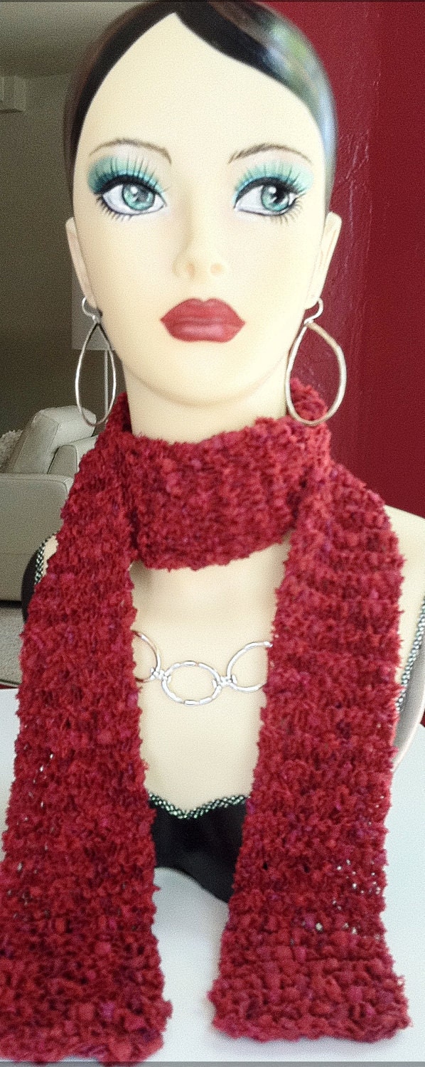 LIPSTICK RED Hand-knitted scarf, lovely texture - Christmas, New Year's