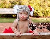 Crochet Elephant Hat with Earflaps and Alabama Red Crochet Bow - Newborn, Baby, Toddler Sizes - Great Photo Prop