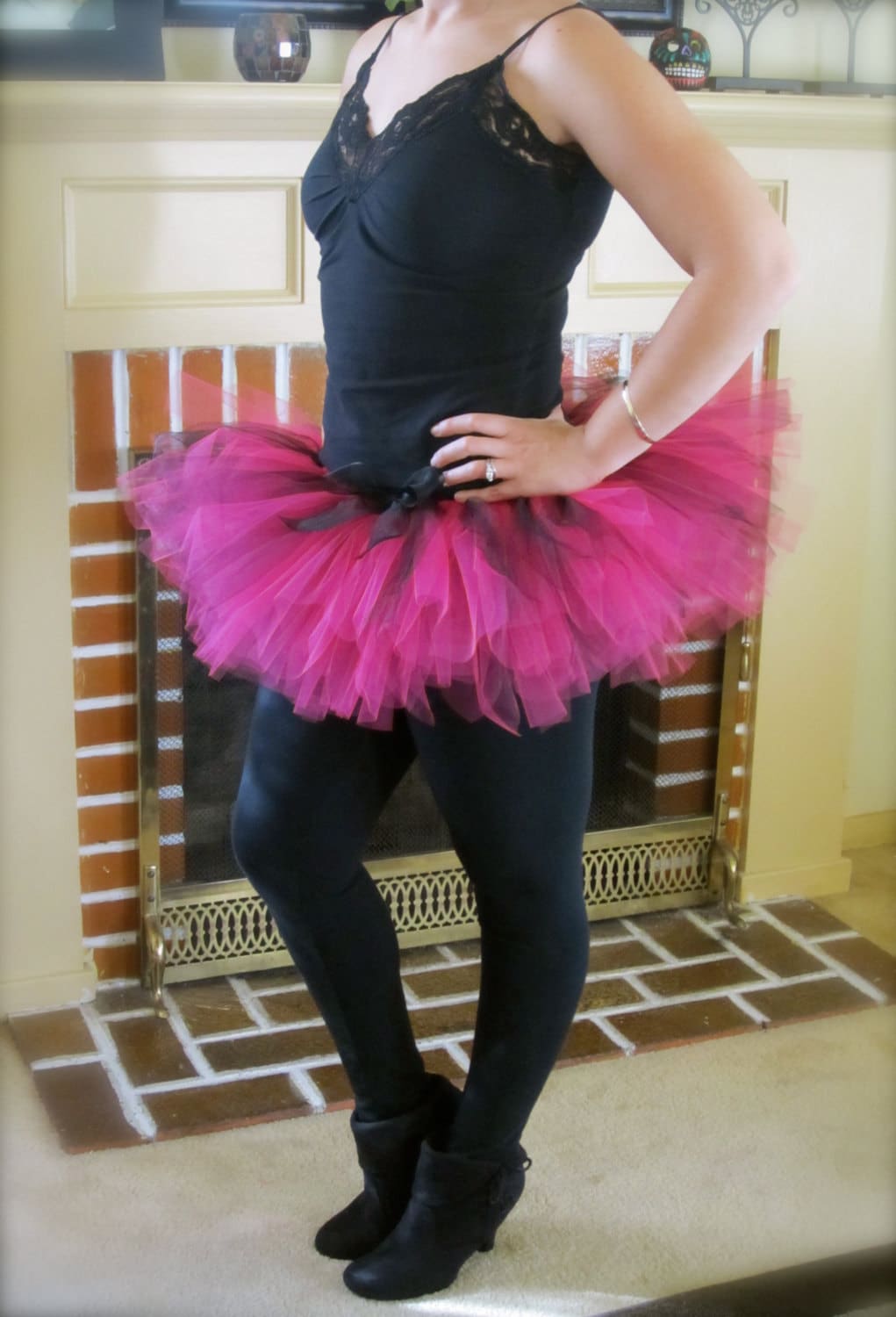 Items Similar To Hot Pink Tutu Hot Pink And Black Tutu For Women Teen Tutu Rave Tutu Sexy 