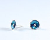 Navy Blue Enamel Stud Earrings