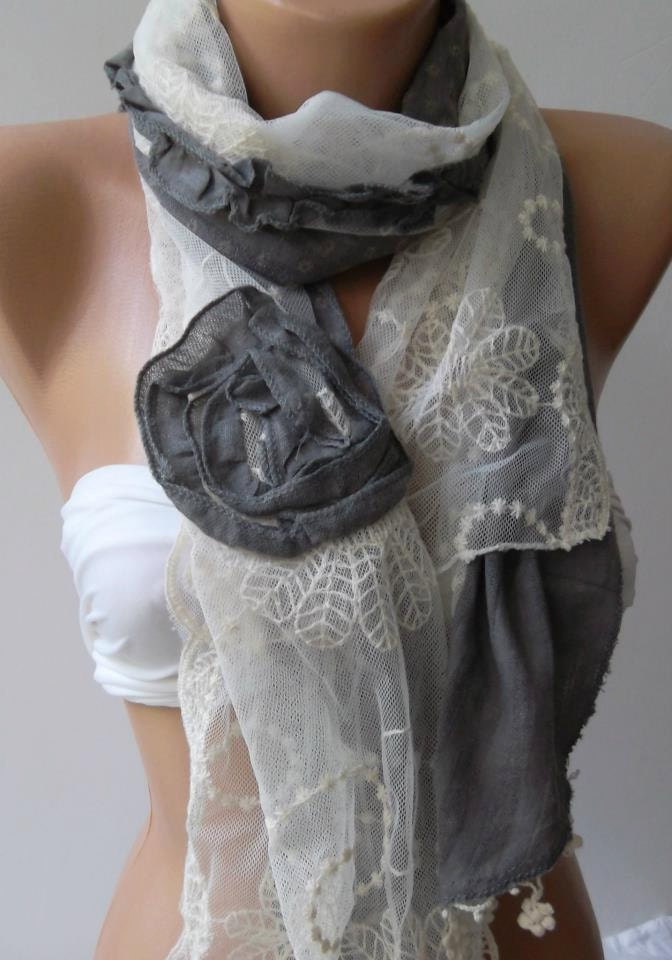 Georgeus Scarf Elegance Scarf Feminine Scarf Cotton and Tulle fabric