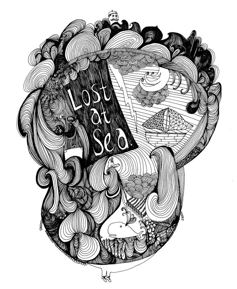 Lost at Sea 8x10 Fine Art Archival Print of Original Pen and Ink Drawing