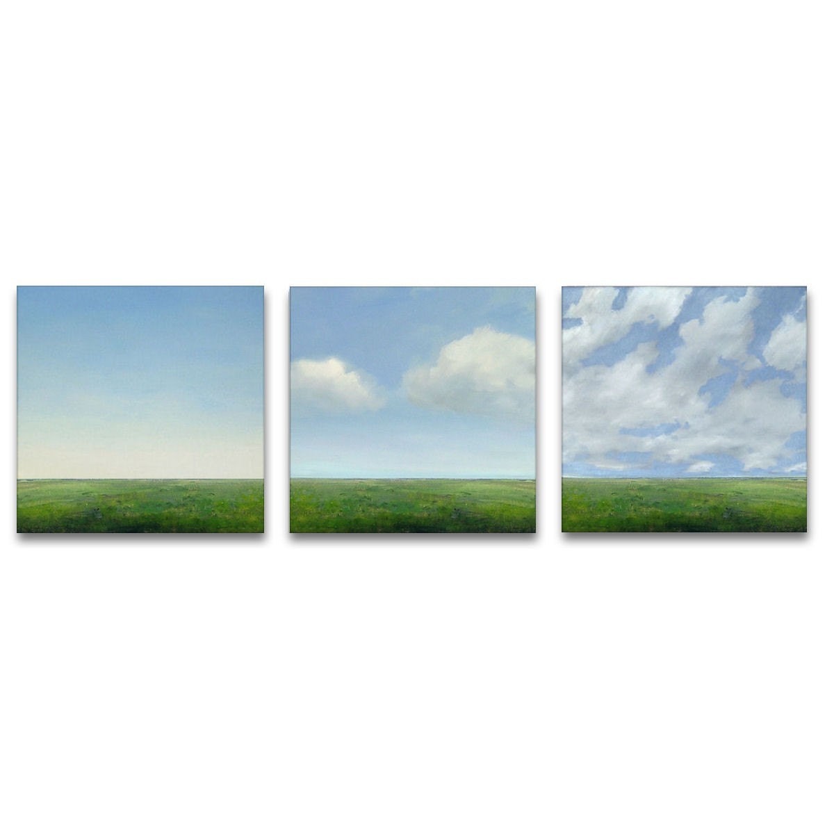 Landscape Oil Paintings Custom 3 Piece Modern Abstract Sky Cloud Field Art by J Shears