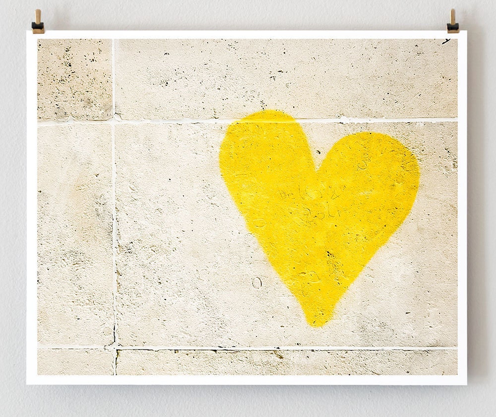 Paris Photograph, Paris Graffiti, Yellow Heart Art -- Paris Photography, French Art Prints, Yellow Wall Art