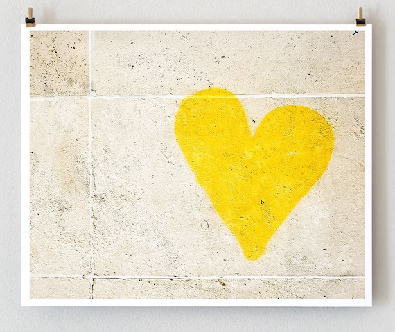 Paris Photograph, Paris Graffiti, Yellow Heart Art -- Paris Photography, French Art Prints, Yellow Wall Art