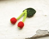 crochet red cherry brooch - handmade crochet berry brooch, pin