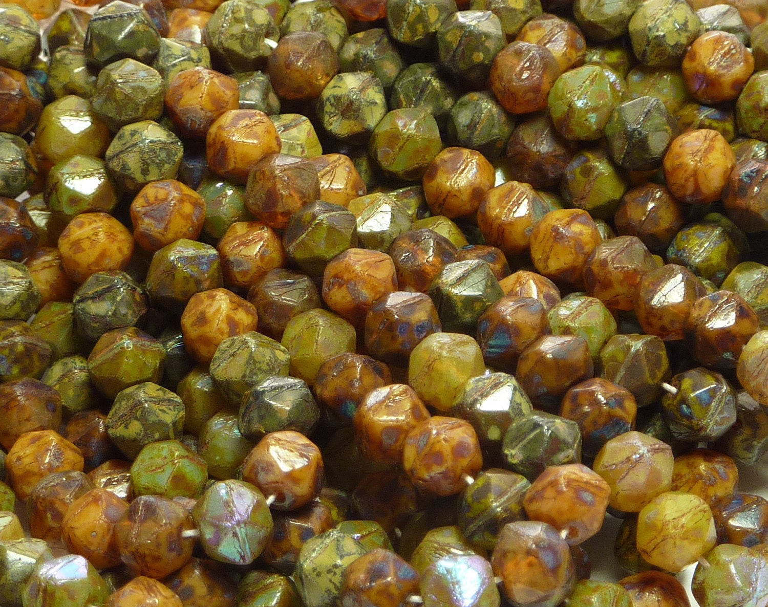 6mm Faceted Tuscan Mix FULL Picasso Vintage Cut Czech Glass Beads (A112)