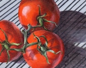 Acrylic Still Life Painting - Original Art Tomato on Stripes Food Art for Home Decor