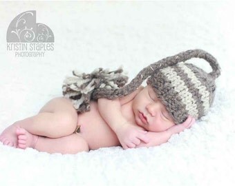 Striped Elf Knit Baby Hat in Wheat and Barley Blends, Adorable Photography Prop for Baby