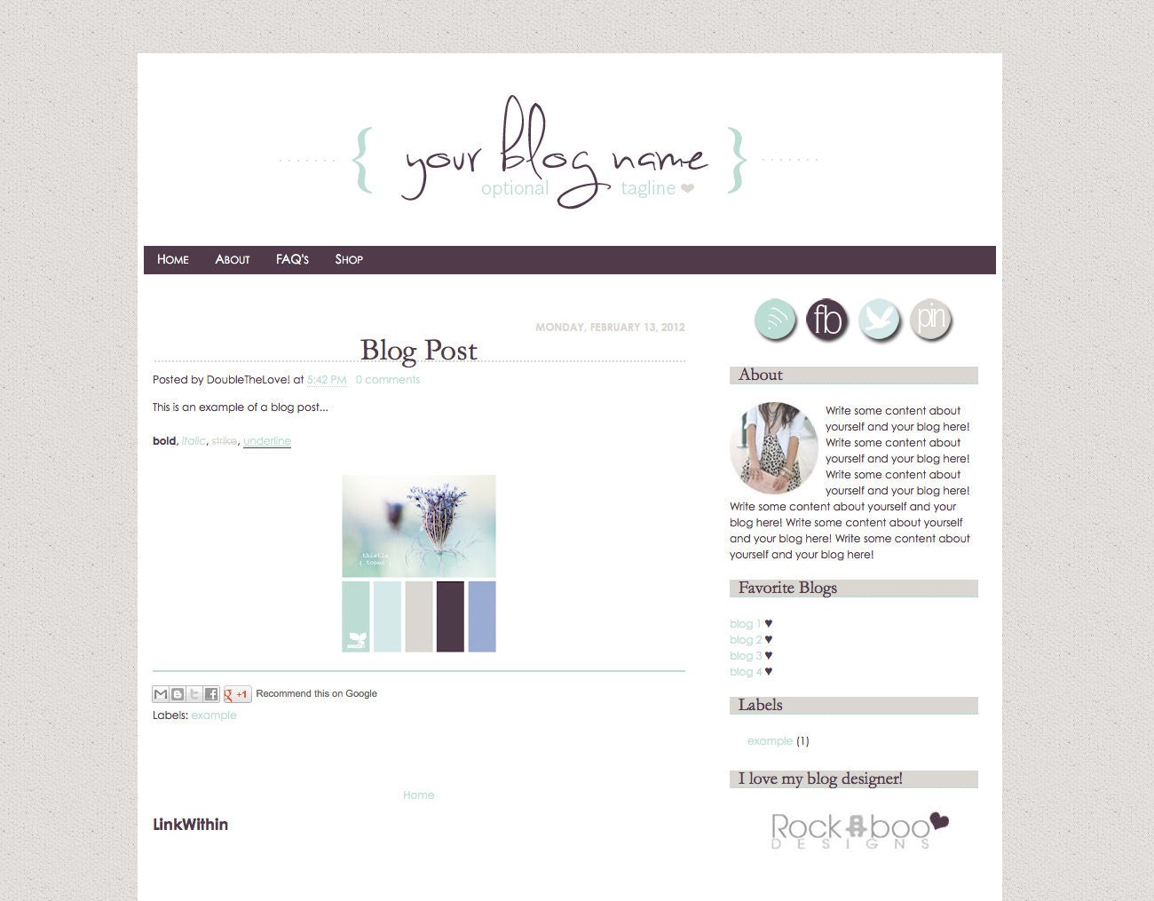 Simply Simple  in Eggplant&Turquoise   ///   Pre-Made Blogger Template 2 background options