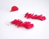 Pink Flower Earrings, Crochet Lightweight Dangle Rose Earrings