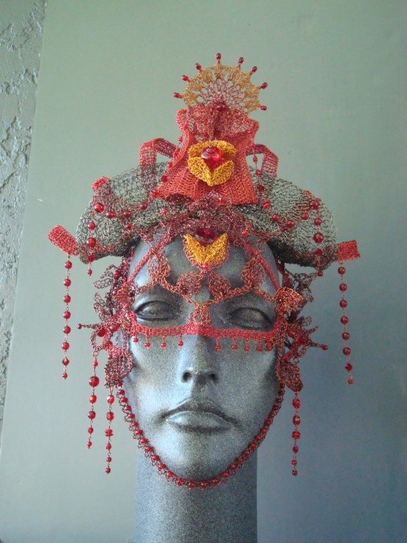 Crocheted Wire Mask "Barking at the Moon"