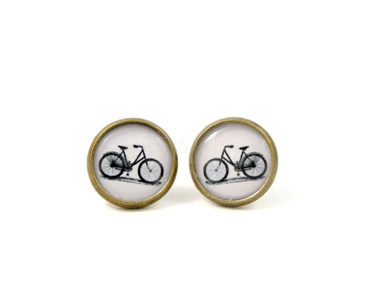 Bicycle Earring Studs - Bike Earring Posts - Bicycle Jewelry - Black White Earrings - MistyAurora