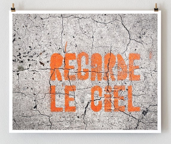 Paris Graffiti, Regarde Le Ciel -- Paris Photography, Orange Wall Art, Modern Art, Tangerine