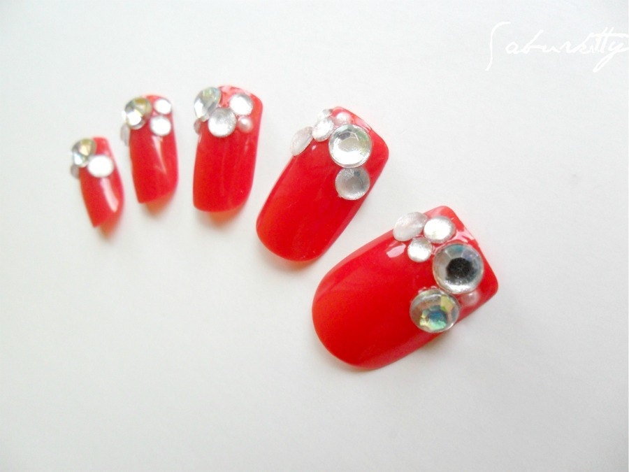 Vermilion Red 3D Nail Art in Classic Design true Japan red fingernail fake nailart body jewelry w/2g Nail Glue or 20 Tabs Valentine