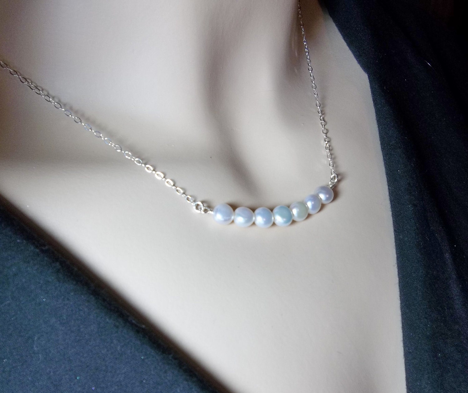 Pearl Necklace - Freshwater - Sterling Silver - High Quality - Carrie necklace - Bridal jewelry - gift -