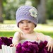 Purple Baby Cloche Hat with Cream Flower and Vintage Button, 6 to 12 Month Size (Item 789)