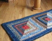 Log Cabin Crocheted  Rug - True Blues