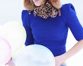 Electric blue women hand knit SPRING/SUMMER  sweater modern fashion sharp shoulders clean simple"Electric Chic"