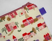 Kawaii Padded Zippered Pouch Quaint Euro Village  --- Pink (Camera Case/iPod Case/iPhone Sleeve)