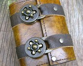Leather Steampunk Credit Card Wristband Wallet Cuff for Women and Men - Rusty Brown