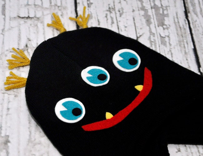 Monster Earflap Hat in Black