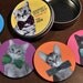 Seriously Cute Cats coaster set all kinds of kitties in bow ties FUNNY 6 six coasters in matching tin