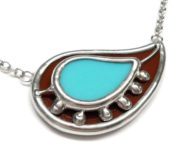 Paisley - Stained glass necklace - chain included (1438)