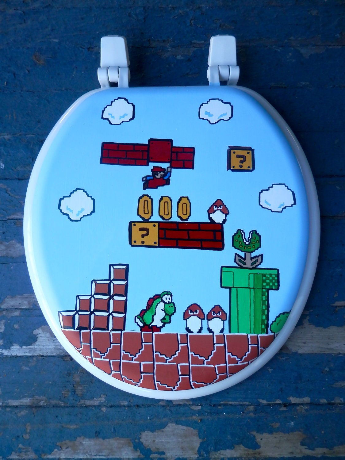 Mario Hand Painted Toilet Seat Nintendo Geekery Video Game Arcade Dad Grad Gift