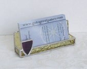 Business Card Holder, Renaissance Medieval Theme w/ Sheild, Royal Purple & Gold Sheild Device Design, Business Card Display Stand