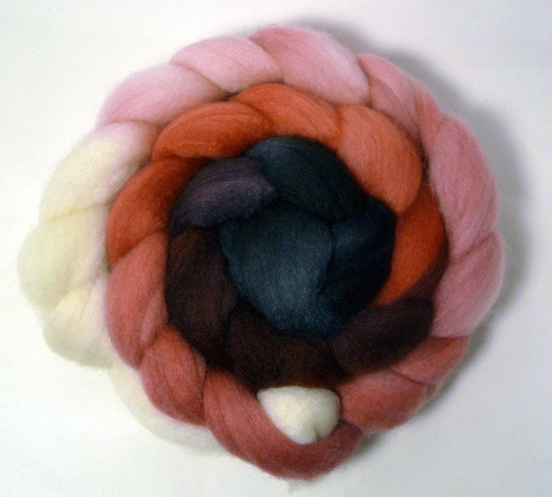 Handdyed Polwarth Wool/Tussah Silk Roving - Lady M - white, pink, red, burgundy, black