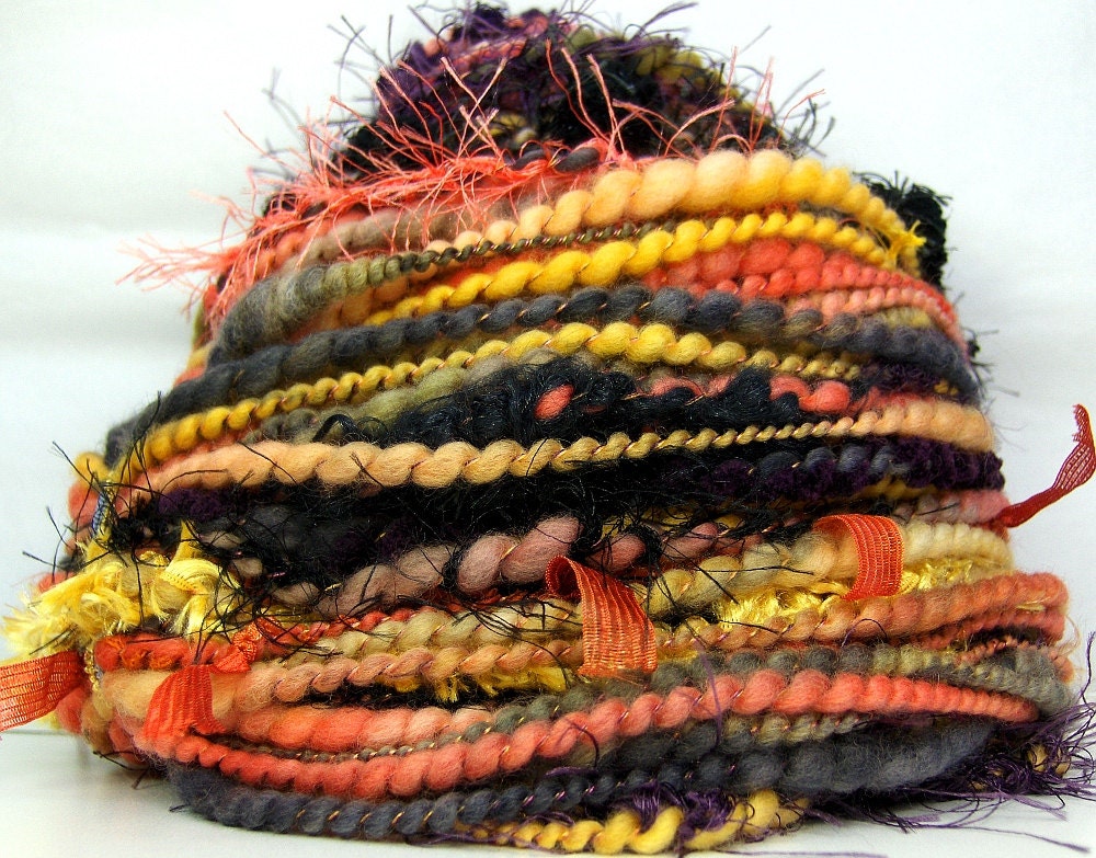 HandSpun Art Yarn merino wool Coral Snake 60 yards FunctionArt Art Yarn Kitty Grrlz