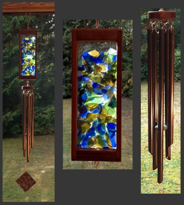 Wind Chime, Beach Glass, Stained Glass, Copper, Handcrafted, Mosaic, Windchimes, Wind Chimes, Suncatcher